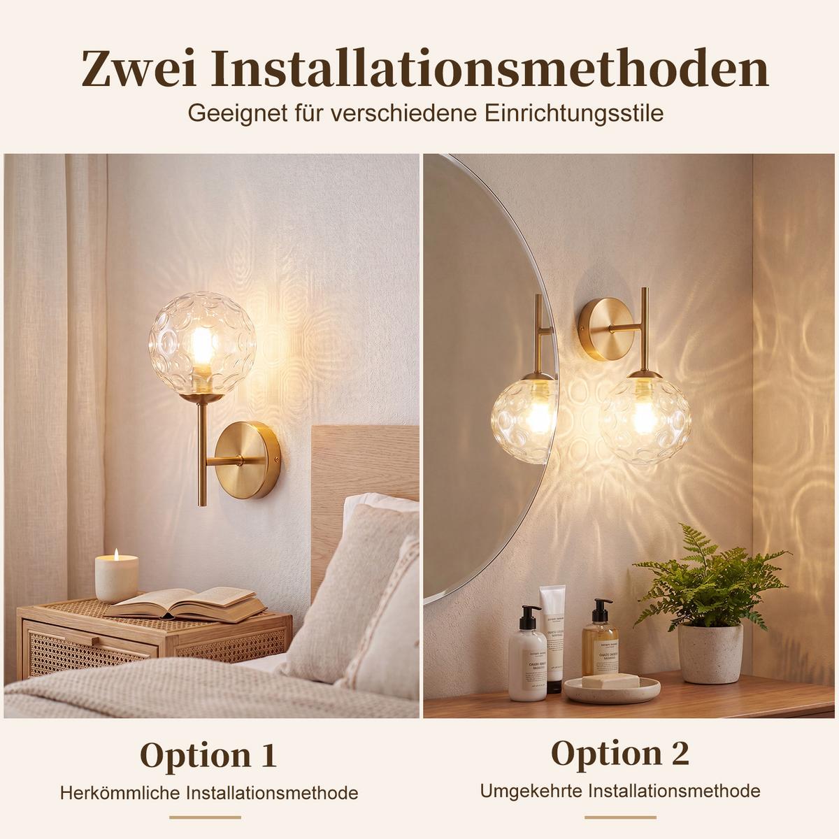 WANDLEUCHTE Tyvax 24/12/16 cm - Goldfarben, Glas/Metall (12/16/24cm) - ZMH
