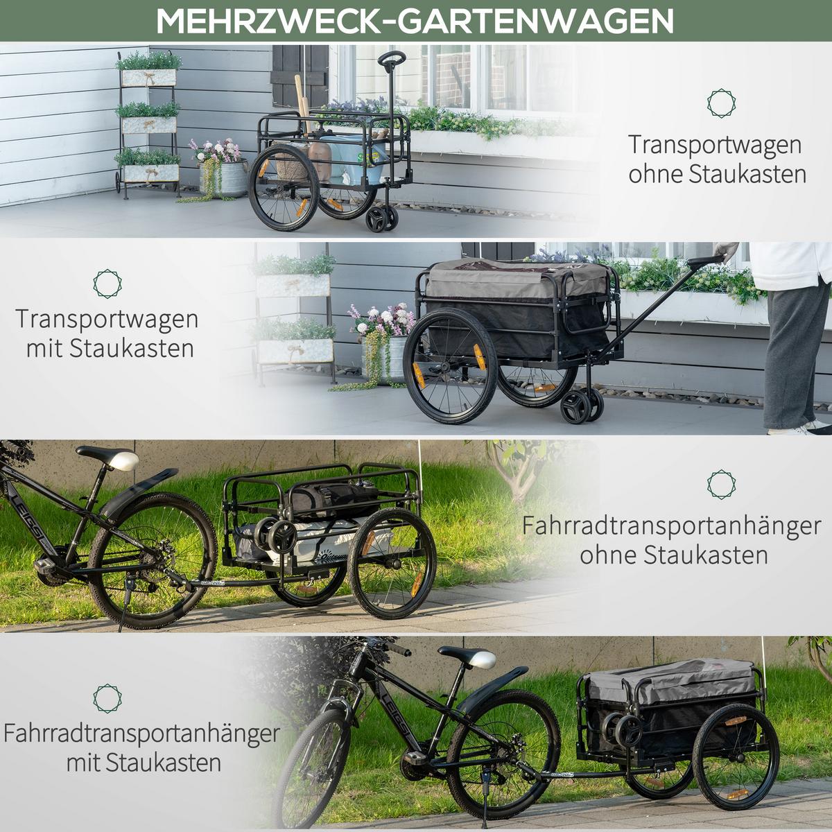 FAHRRADANHÄNGER, Oxford, Schwarz/Grau, 130 x 64 x 64/103 cm - Schwarz, Metall (64/103/130cm) - HOMCOM