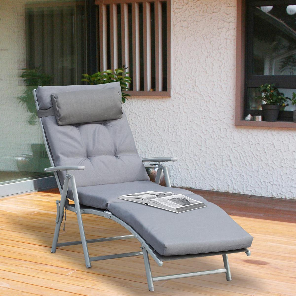 SONNENLIEGE, verstellbar, 137 x 63,5 x 100,5 cm, Metall, Stoff, Grau - Grau, Kunststoff (63/5/137cm) - Outsunny