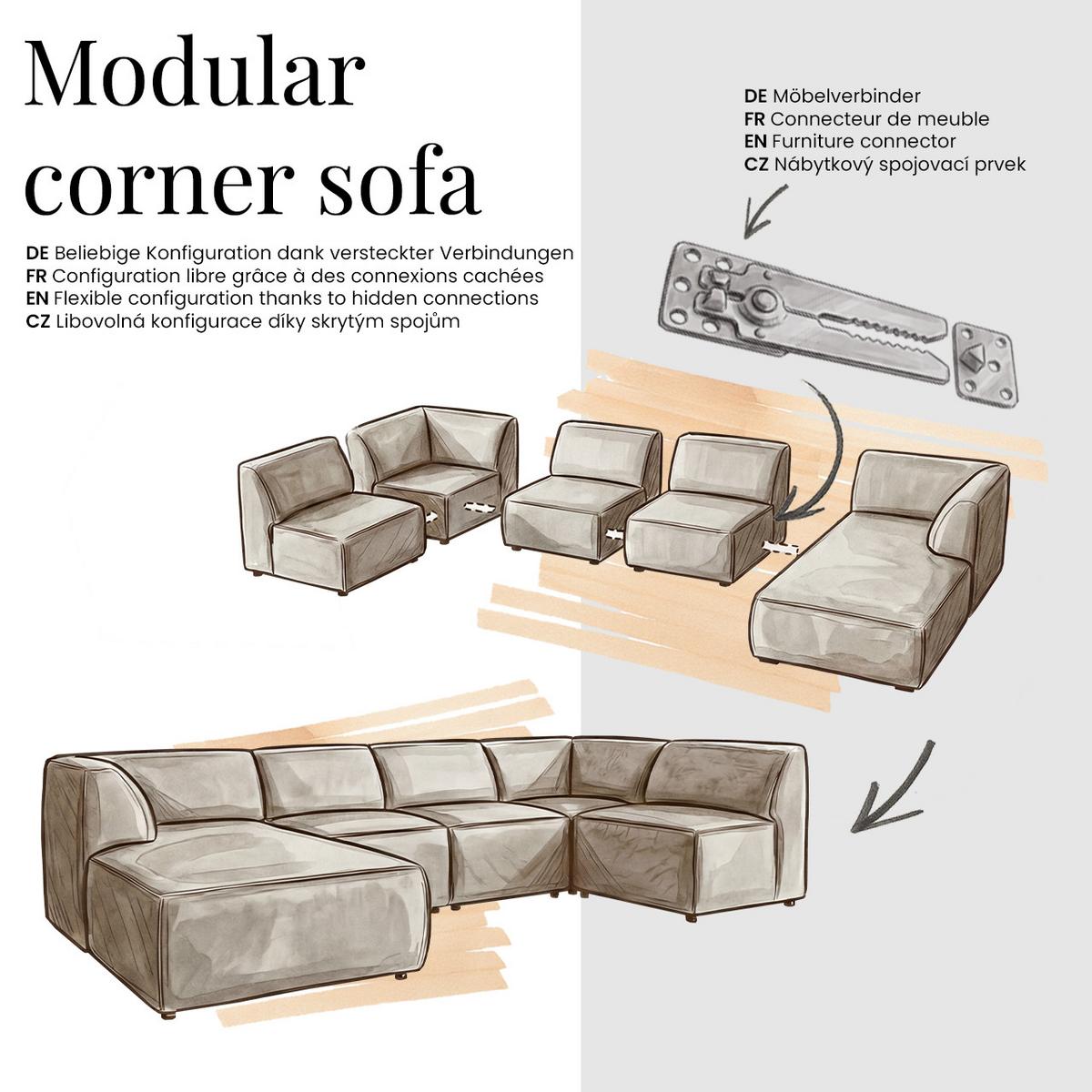 ECKSOFA NOARA 6M L Beige Cord - Rechts - Beige/Schwarz, Kunststoff/Textil (355/244cm) - MKS