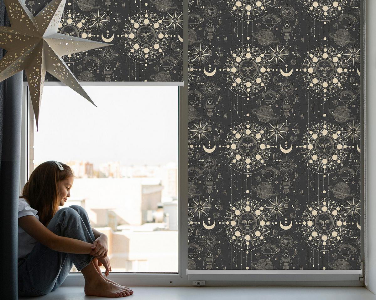 INNENROLLO - Fensterrollo - Rollo - 80x180 cm - Kosmos - Schwarz, Kunststoff (80/180/0.5cm) - TULUP