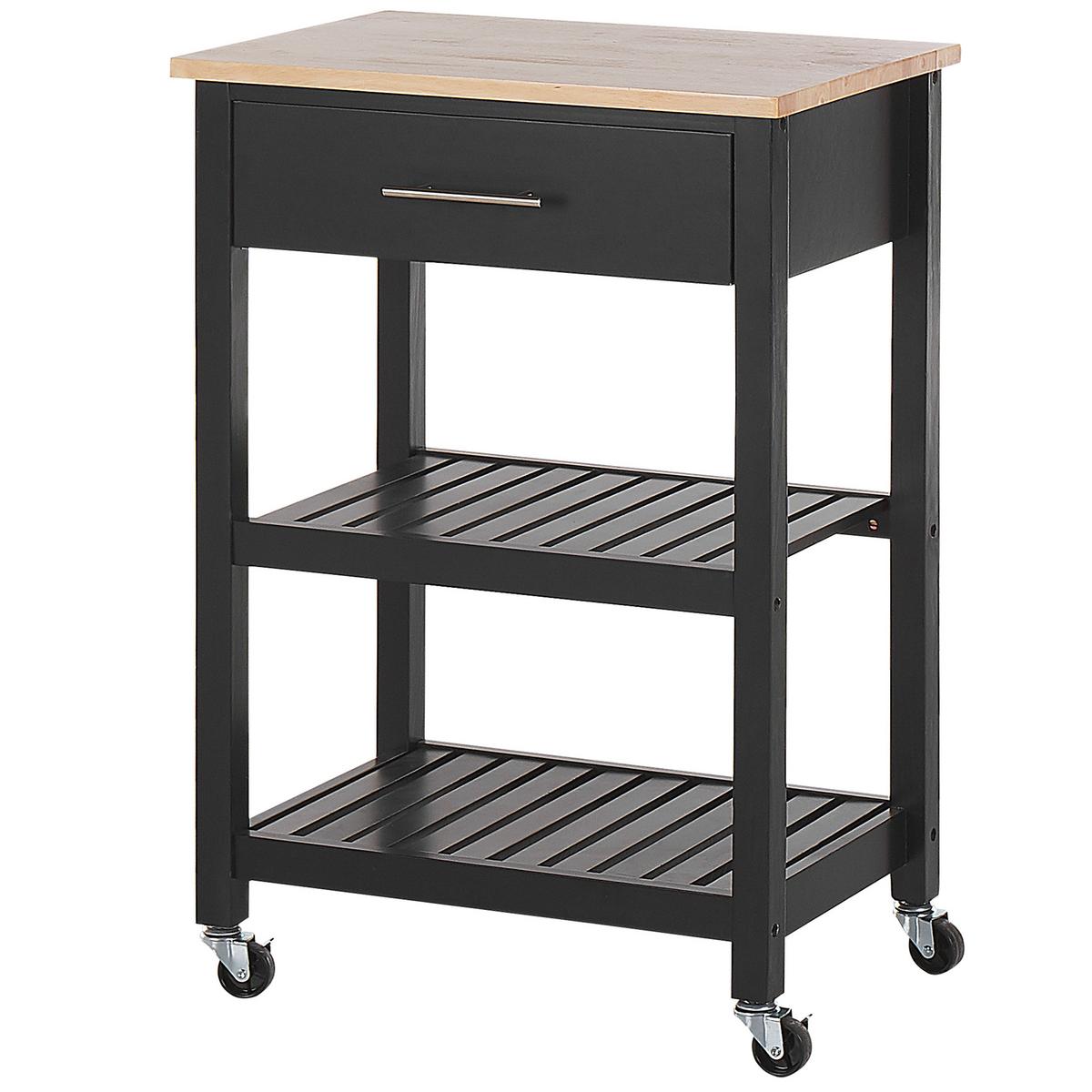 SERVIERWAGEN Schwarz Hiuma - Hellbraun/Schwarz, Holz (58/85/40cm) - Beliani