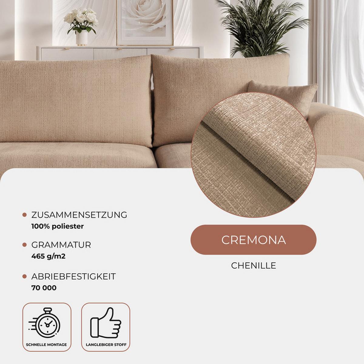 ECKSOFA BLOOM Links mit Schlaffunktion und Bettkasten Beige - Beige, Kunststoff/Textil (263/150cm) - Idohome