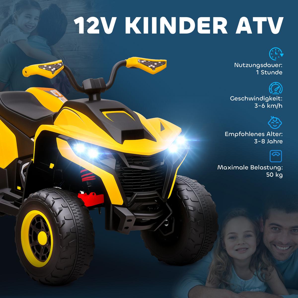 ELEKTRO Quad für Kinder 12V Elektro Kinderquad mit 2 Motor, 3-6km/h, Gelb - Gelb, Kunststoff (109/69/75cm) - AIYAPLAY