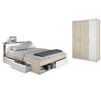 JUGENDZIMMER Set mit Stauraumbett 140x200 und Kleiderschrank - Silberfarben/Weiß, Holz/Holzwerkstoff (140/179/200cm) - Parisot Meuble