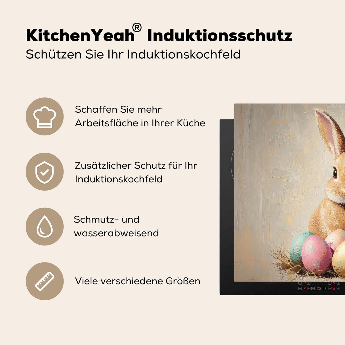 HERDABDECKPLATTE Osterhase - Pastell - Eier Induktionsmatte 77x59 cm - Beige, Kunststoff (77/59/0.2cm) - MuchoWow