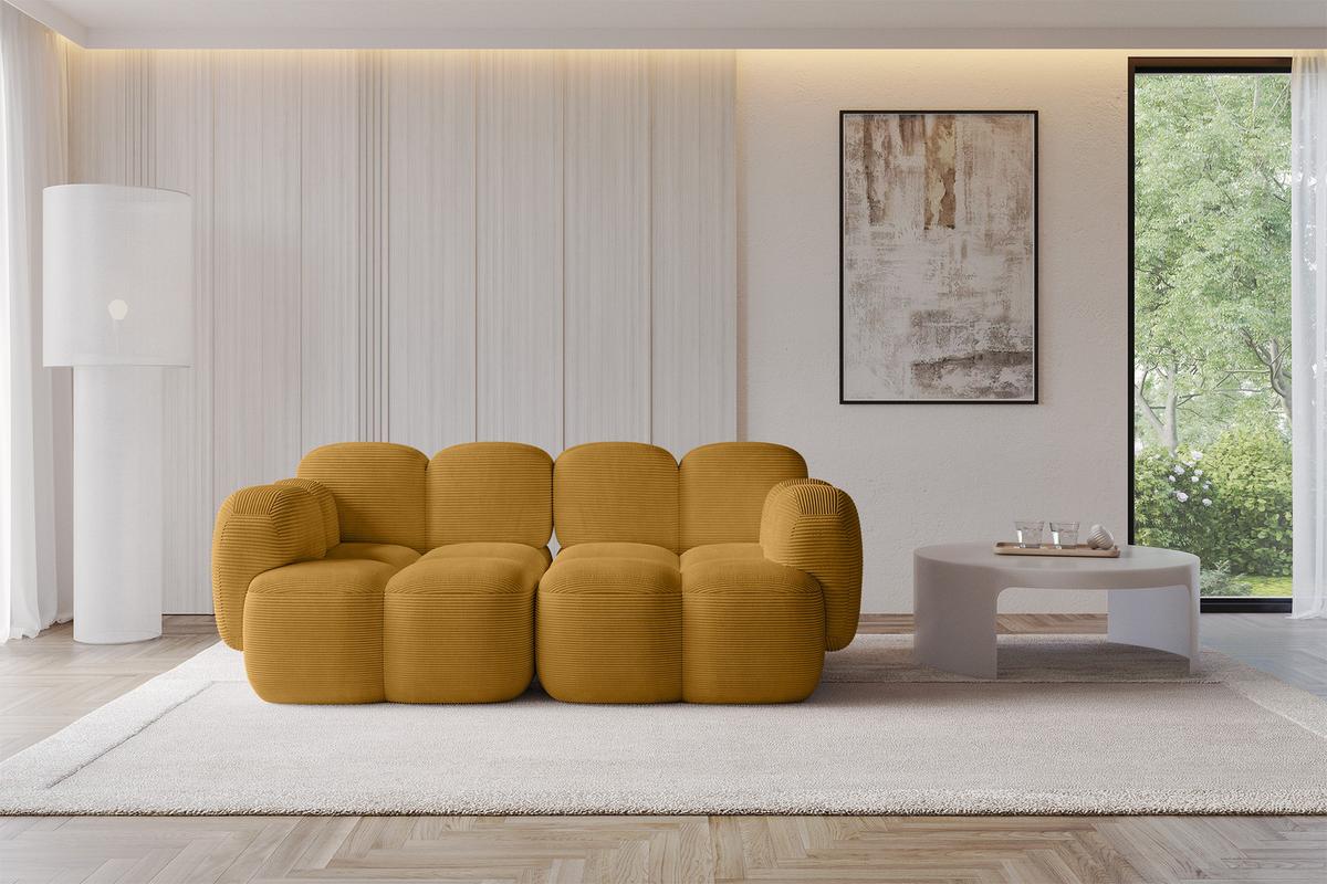2-SITZER modulares Sofa Miko-S1 214x118x75 cm Senfgelb Cord - Schwarz/Honig, Holzwerkstoff/Kunststoff (214/75/118cm) - ALTDECOR