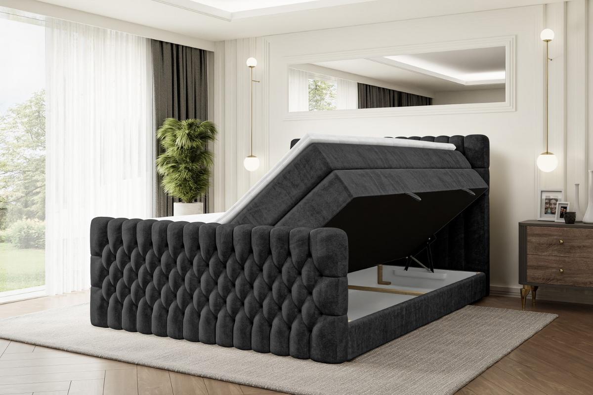 BOXSPRINGBETT SERENE-Z KING - 120 x 200 - H3/H4 - Schwarz - Schwarz, Holzwerkstoff (120/200cm) - ALTDECOR