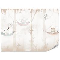FOTOTAPETE für Kinderzimmer Tiere Hängematten WALD Elefant Giraffe 400x280 - Beige/Schwarz, Papier (400/280cm) - Muralo