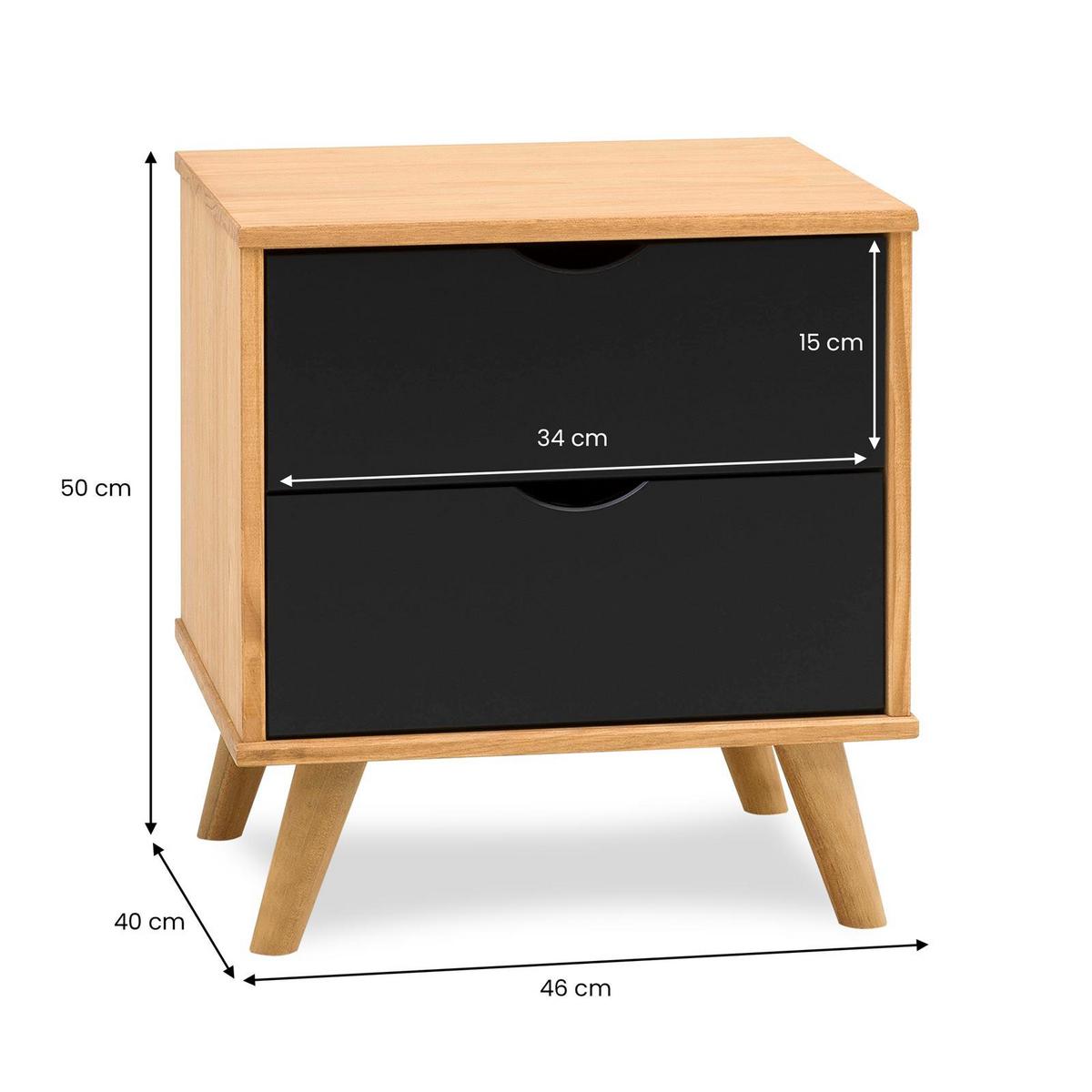 NACHTTISCH COLIMA - Dunkelbraun/Schwarz, Holz (50/46/40cm) - IDIMEX
