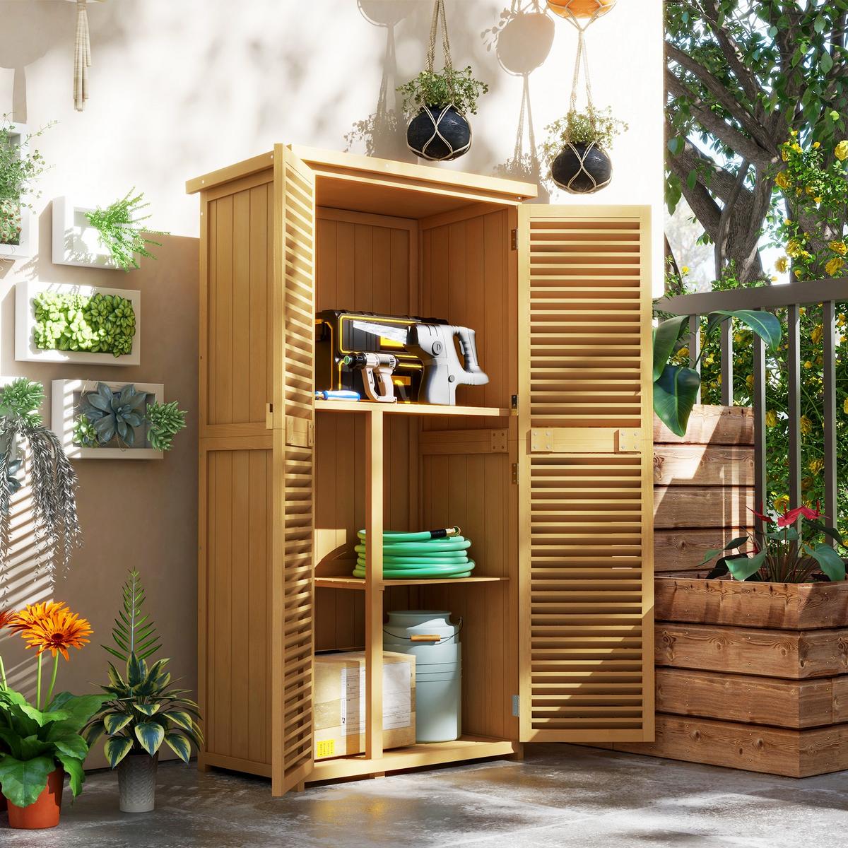 GARTENSCHRANK, Kiefernholz, Gelb - Gelb, Holz (46.5/160/87cm) - Outsunny