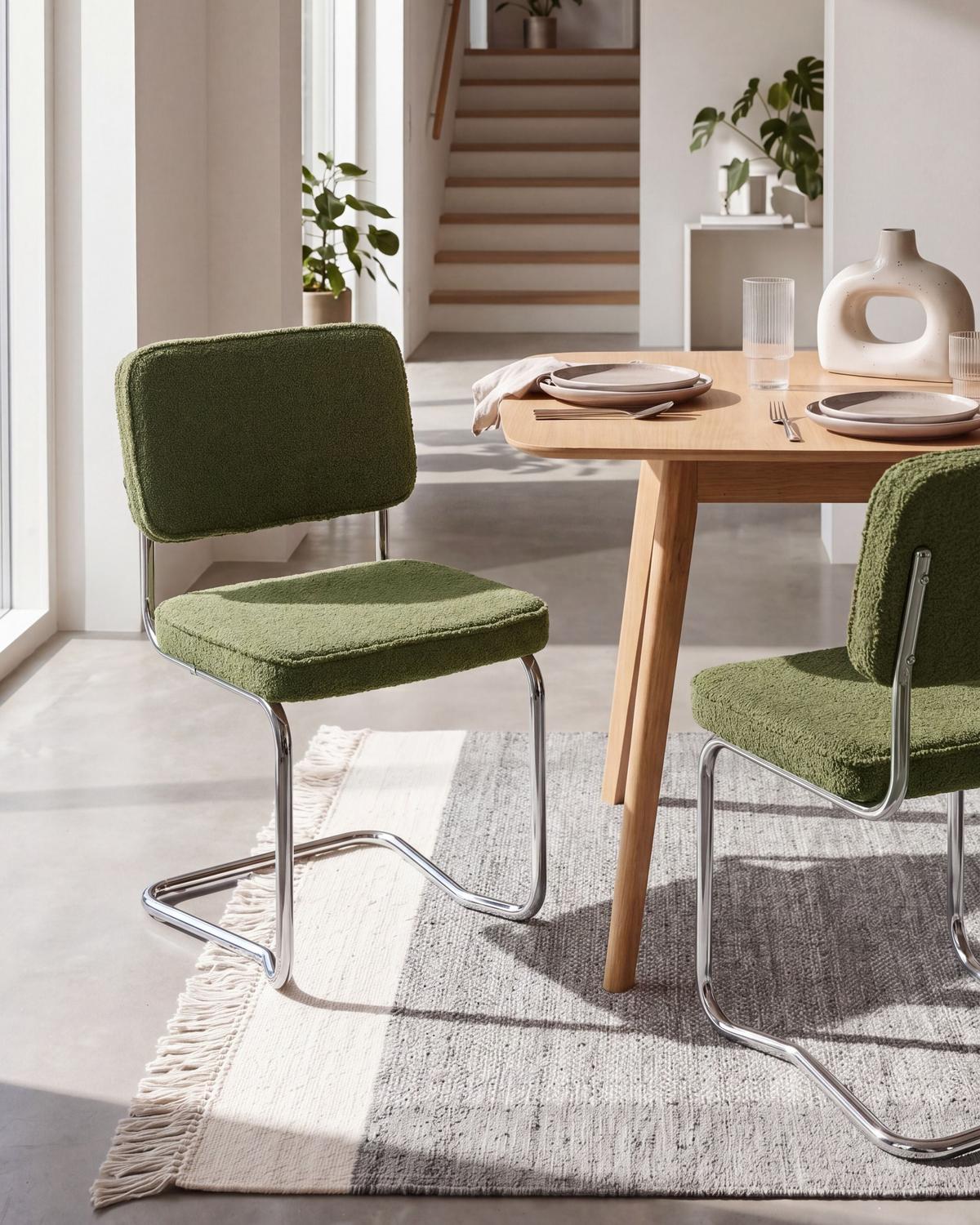 ESSZIMMERSTUHL 2er-Set Bouclé Grün Irwin - Grün, Textil (50/85/53cm) - Beliani