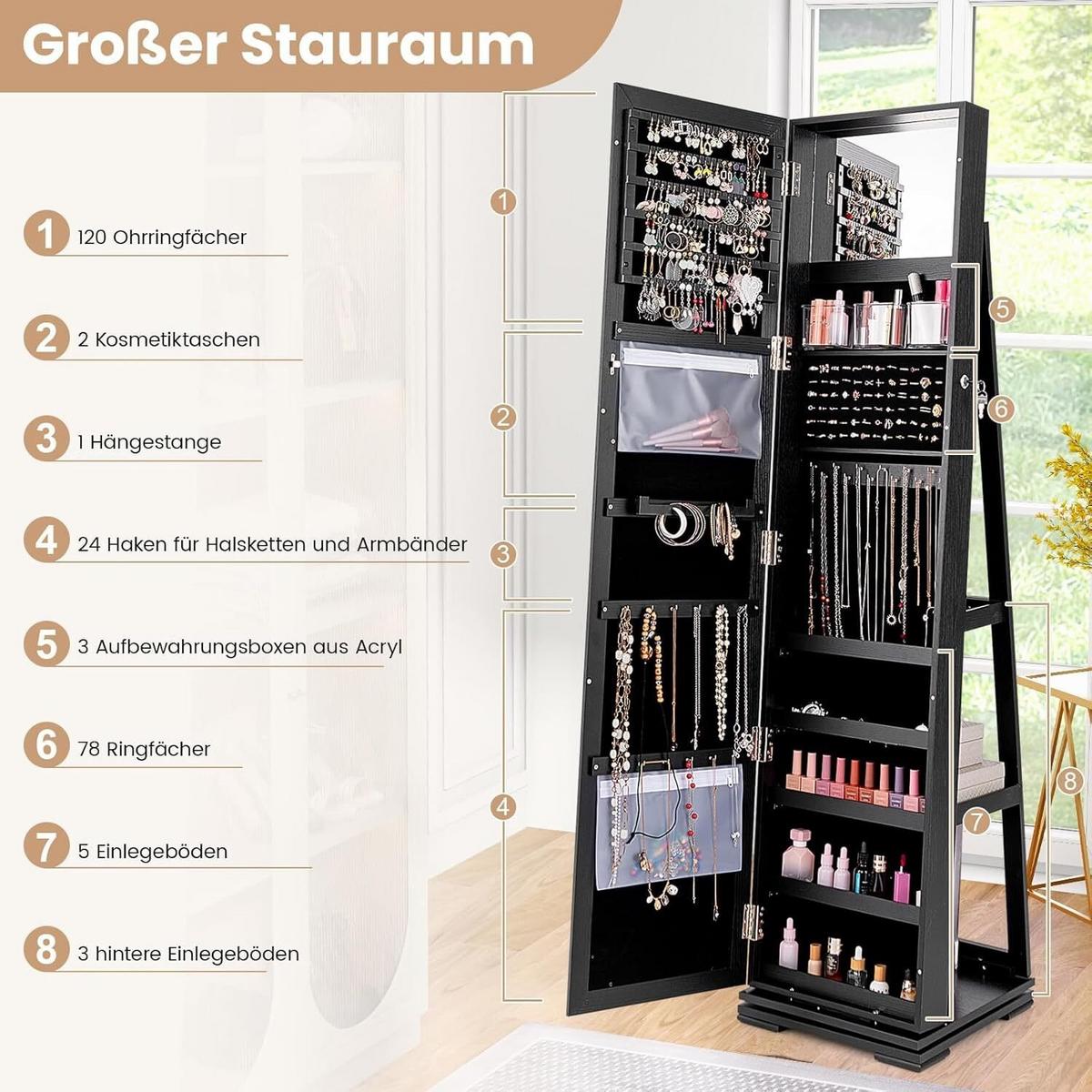 SCHMUCKSCHRANK 157cm Braun - Braun, Holz (38/157/38cm) - COSTWAY