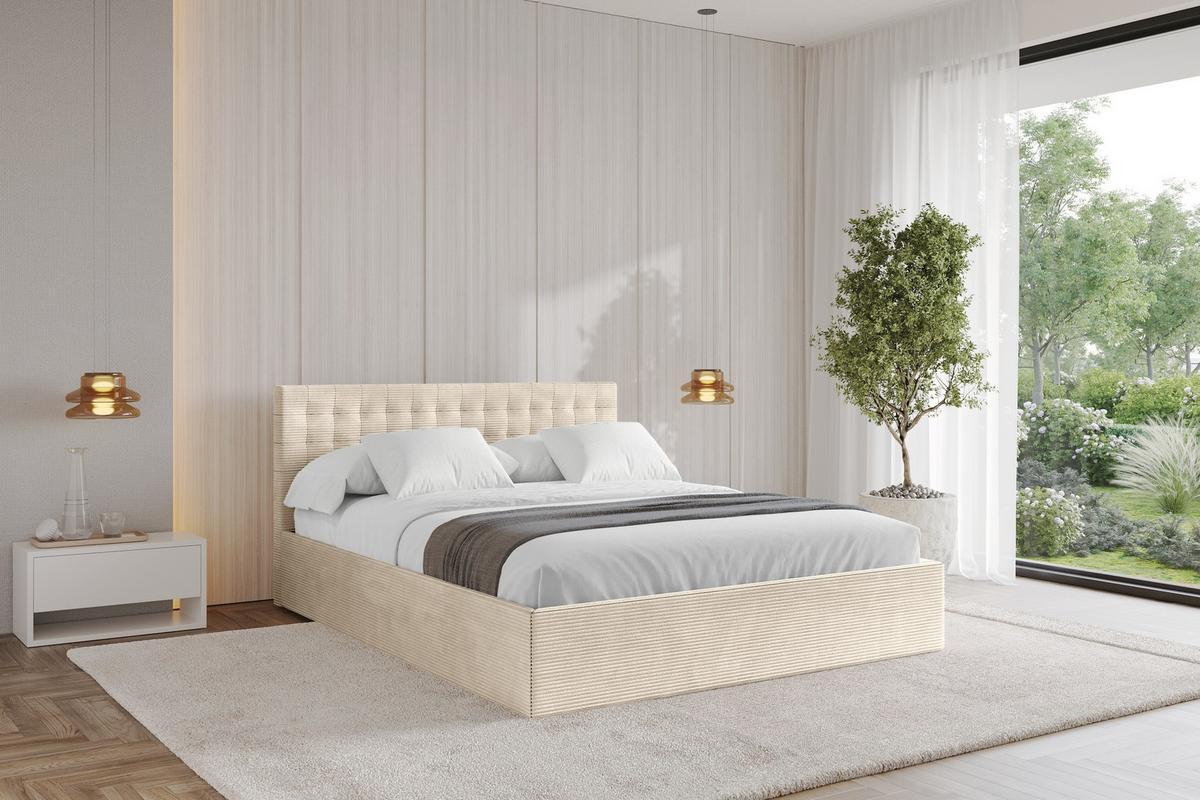 POLSTERBETT mit Bettkasten und Lattenrost, Bett mit Matratze H3/H4 - PARI 140x200 Beige - Kaschmir, Holzwerkstoff/Textil (140/200cm) - ALTDECOR