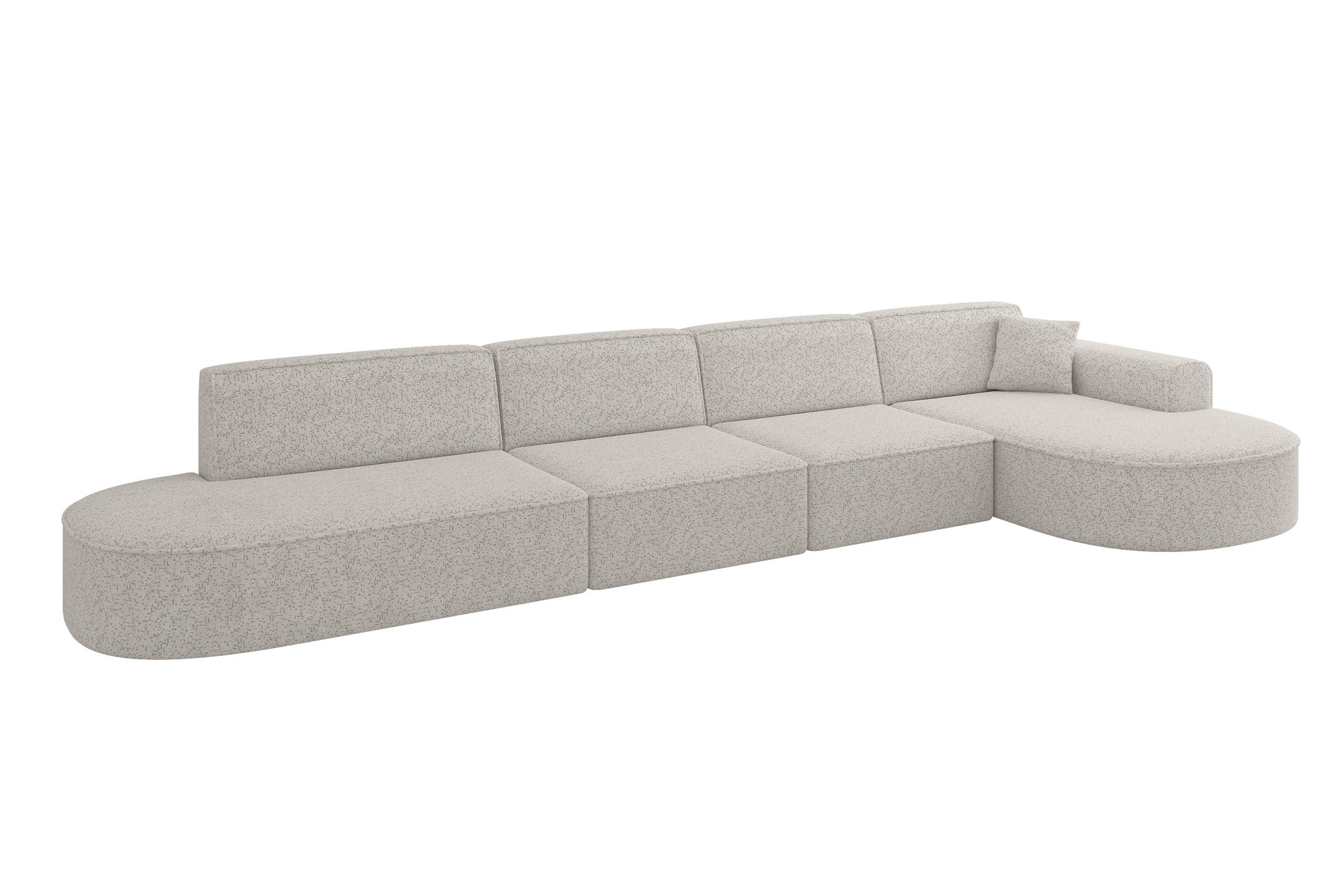 ECKSOFA Ottomane Rechts MARI-L3 - 413x171x79 cm Hellgrau Tissu - Hellgrau/Schwarz, Holzwerkstoff/Kunststoff (171/413cm) - ALTDECOR