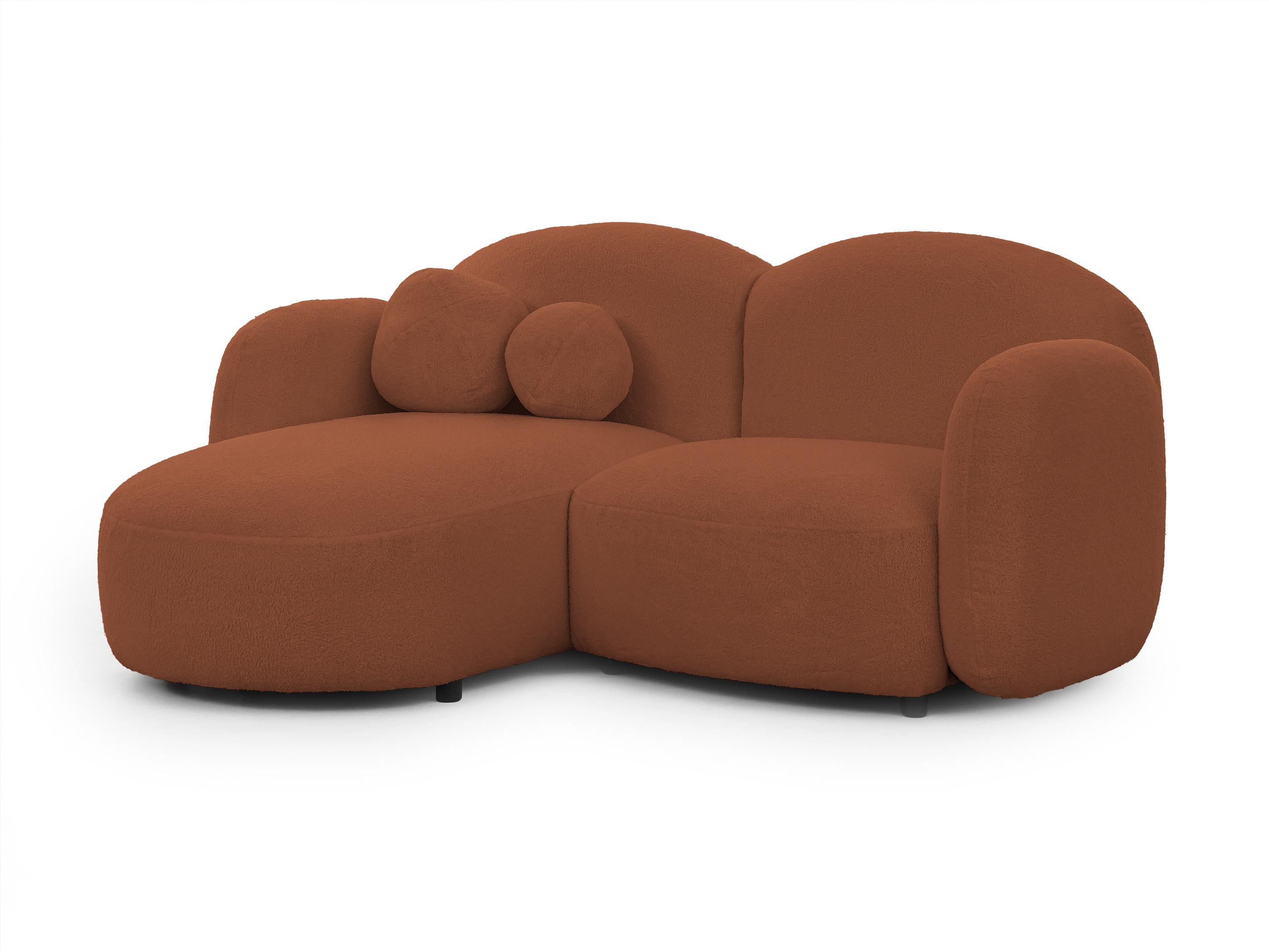 ECKSOFA Nuvola mit abgerundetem Design Terrakotta Bouclé-Stoff - Ottomane Links - Terracotta/Schwarz, Holz/Kunststoff (190/146cm) - S-Style Möbel