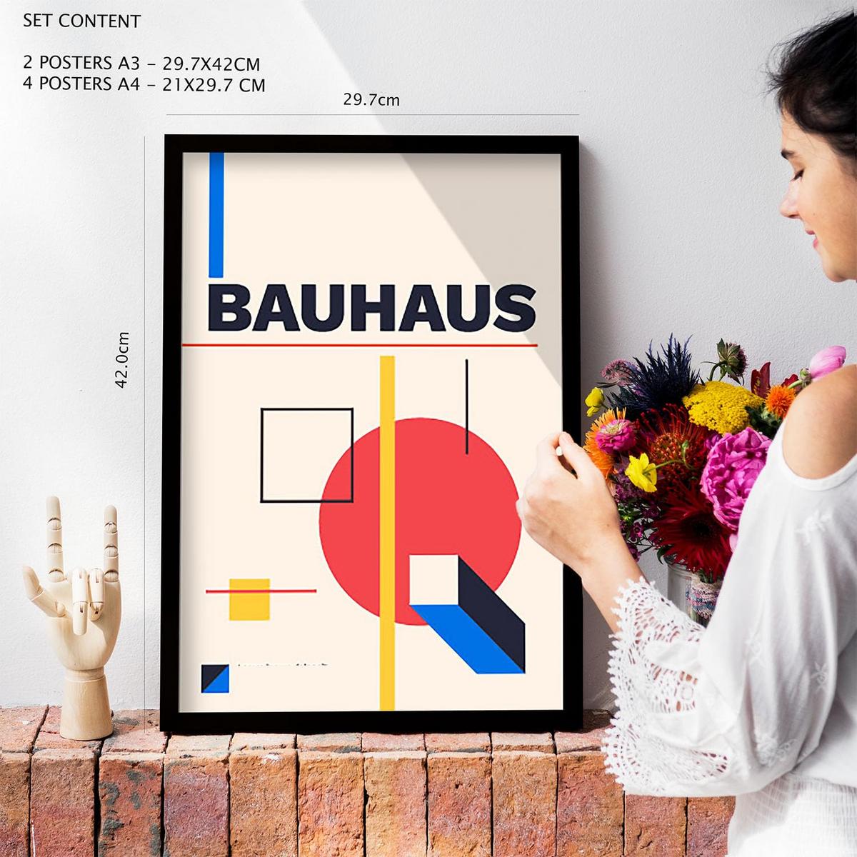 POSTER Set Mit 6 Drucken Im Bauhaus 3 Geometrische Designkollektion Drucke Mit Ästhetische Dekorative Rahmen Für Zuhause A3 & A4 Schwarzer Rahmen - Schwarz, Papier (29/3cm) - Nacnic