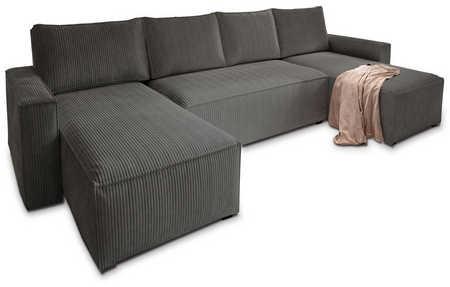 WOHNLANDSCHAFT ASPRA Graphitfarben Kordstoff mit Schlaffunktion - Graphitfarben/Grau, Holz/Kunststoff (295/85/140cm) - MASSENO