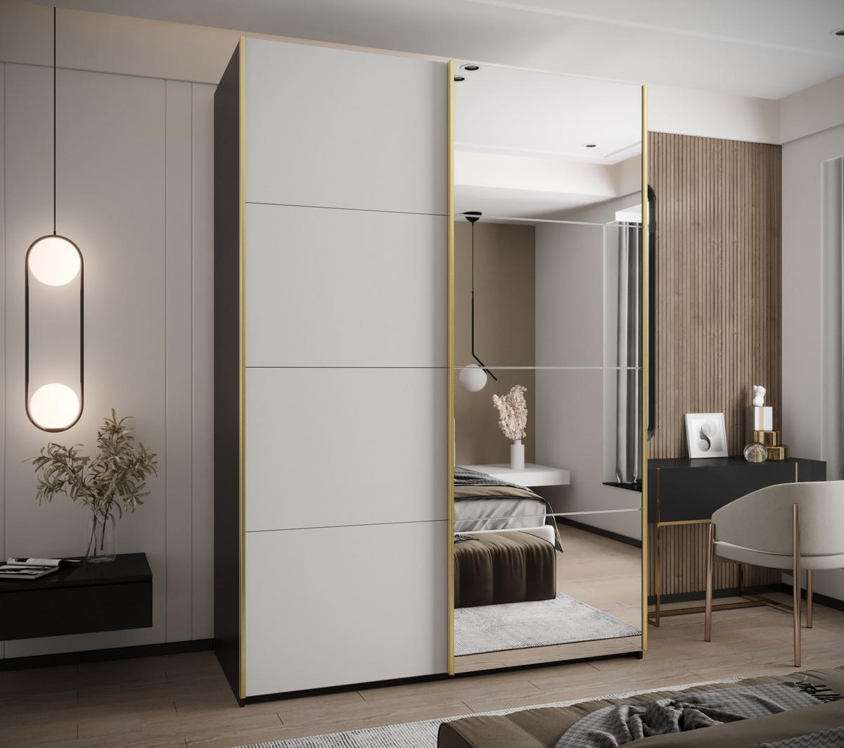 SCHWEBETÜRENSCHRANK 245,5/170/64 2-türig - Goldfarben/Schwarz, Holz/Metall (170/245/64cm) - Abiks Möbel