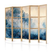 PARAVENT Japanischer 5-tlg 225x172 cm Blauer Wald - Blau, Holz/Textil (225/172/3cm) - Muralo