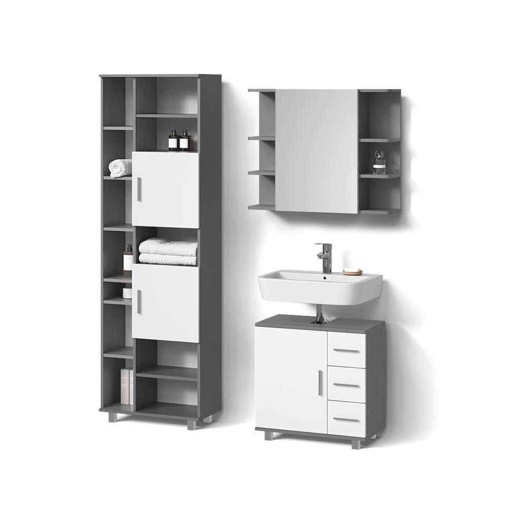 BADMÖBEL-SET Eisak Anthrazit 3 Teile, mit Hochschrank - Anthrazit, Holzwerkstoff (60/60/33cm) - Livinity®
