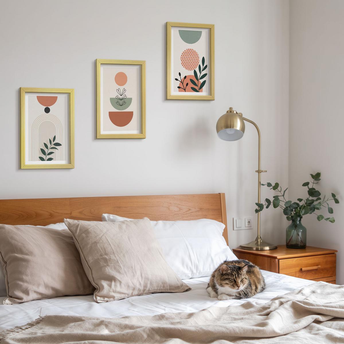 BILDER SET 3er Set - 20x30 cm Goldrahmen - Moderne Pflanzenmotive - Goldfarben, Kunststoff (20/30cm) - TULUP
