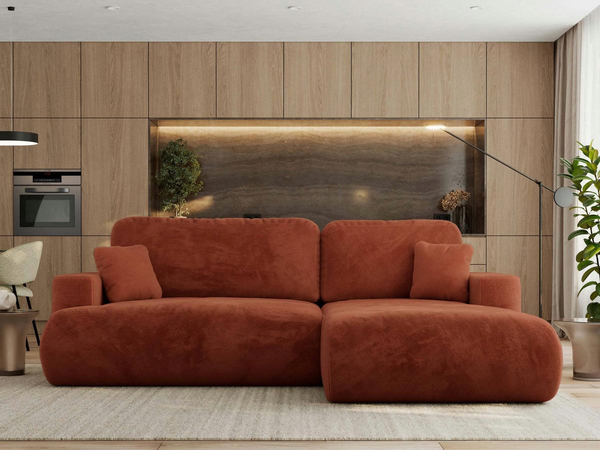 ECKSOFA OVO L Orange Plüsch - Rechts Seite - Schwarz/Orange, Kunststoff/Textil (195/271cm) - MKS