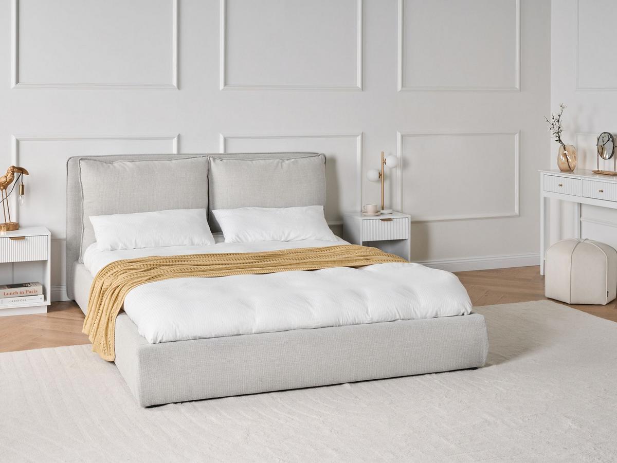 BETT mit Lattenrost 160/200 cm Stoff Hellgrau Bajonna - Hellgrau, Textil (160/200cm) - Beliani