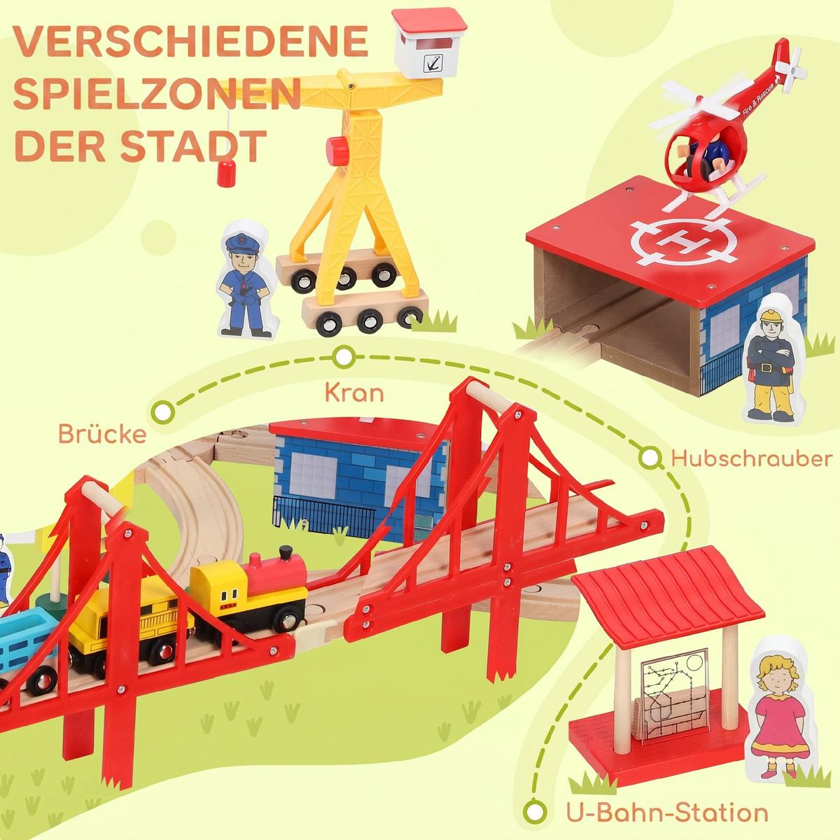 HOLZEISENBAHN-SET Buchenholz Metall Mehrfarbig - Multicolor, Holz (80/24/120cm) - AIYAPLAY