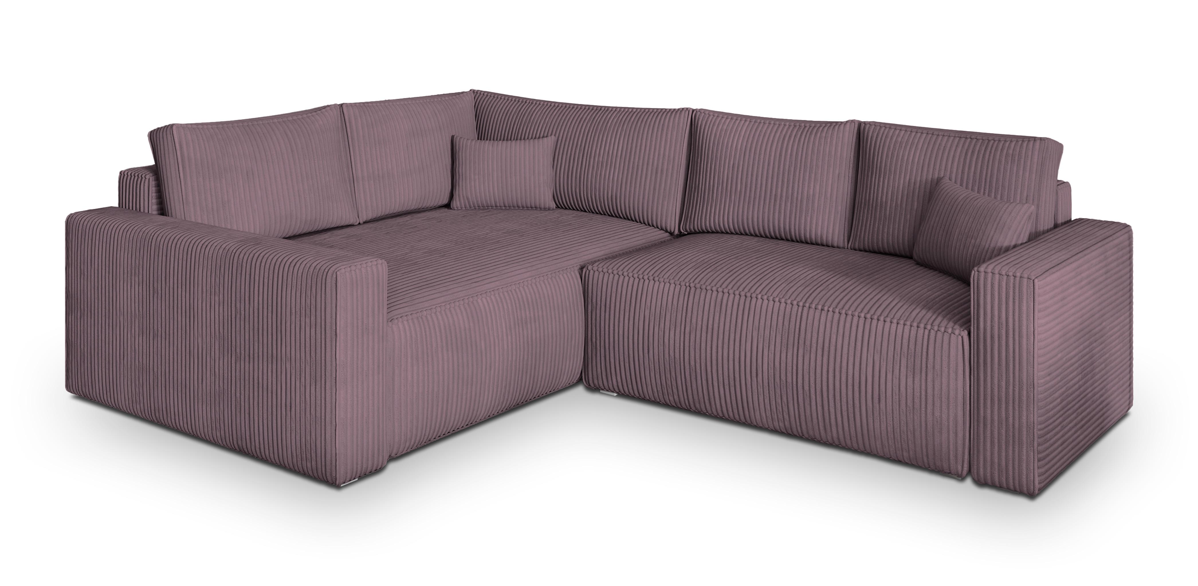 ECKSOFA ERONIS L-S Lila Kordstoff mit Schlaffunktion - Lila, Holz (265/194cm) - MASSENO
