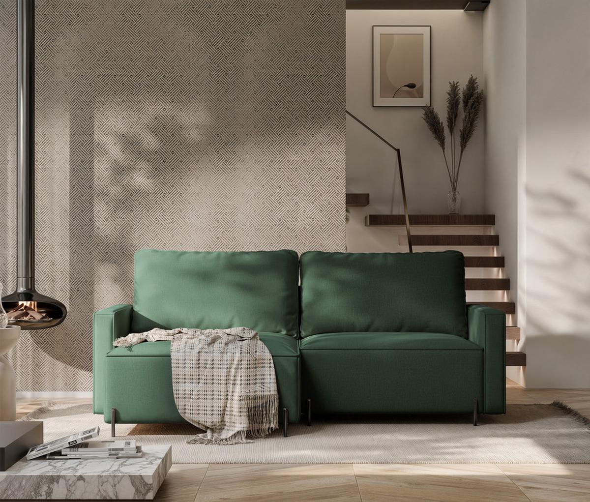ECKSOFA LEO Links, mit Schlaffunktion und Bettkasten, Grün - Grün, Textil/Metall (229/148cm) - Idohome