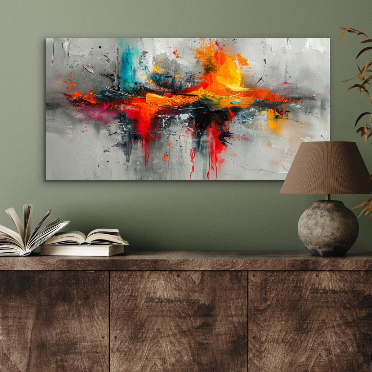 METALLBILD Moderne Kunst - Orange - Grau - Abstrakt 80x40 cm - Hellgrau, Metall (80/40cm) - MuchoWow