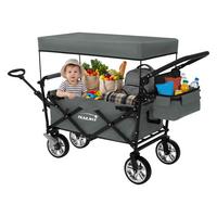 BOLLERWAGEN faltbar mit Dach XXL Grau Handwagen für Kinder Strand Picknick - Schwarz/Grau, Metall (56/99/196cm) - Hauki