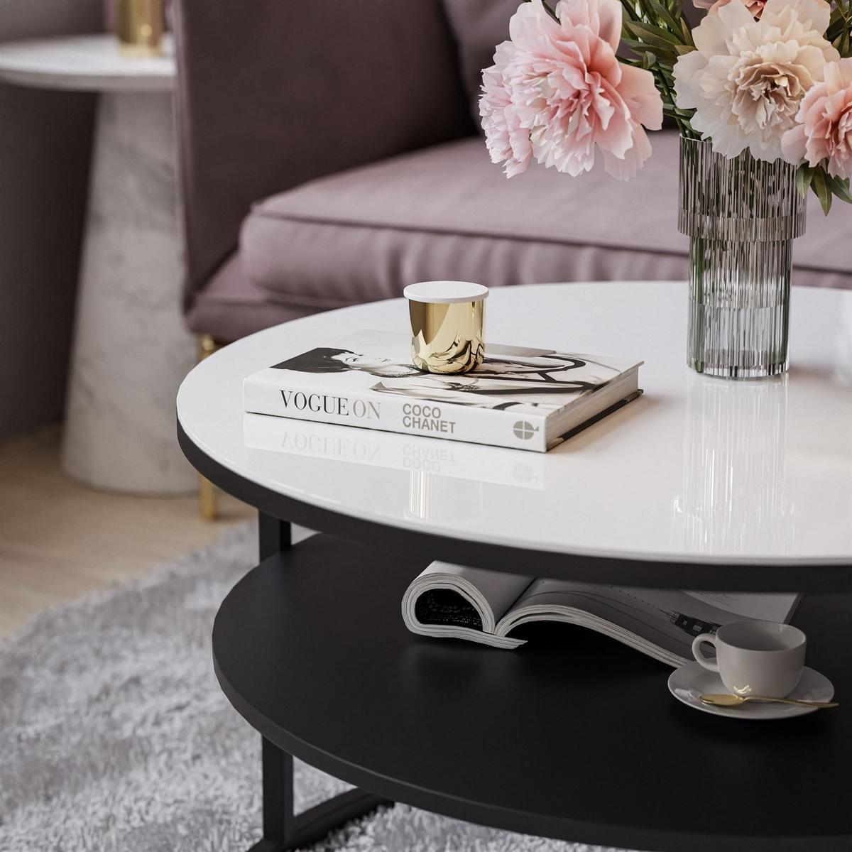 COUCHTISCH CIRI GLASS mit Regal - Schwarz/Weiß, Glas (70/70/47.4cm) - Lookway