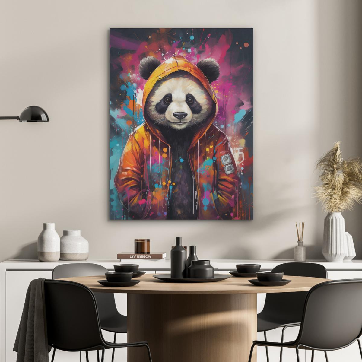 AKUSTIKBILD Panda - Jacke - Graffiti - Orange Wandbilder 60x80 cm - Orange, Kunststoff (60/80/0.9cm) - MuchoWow