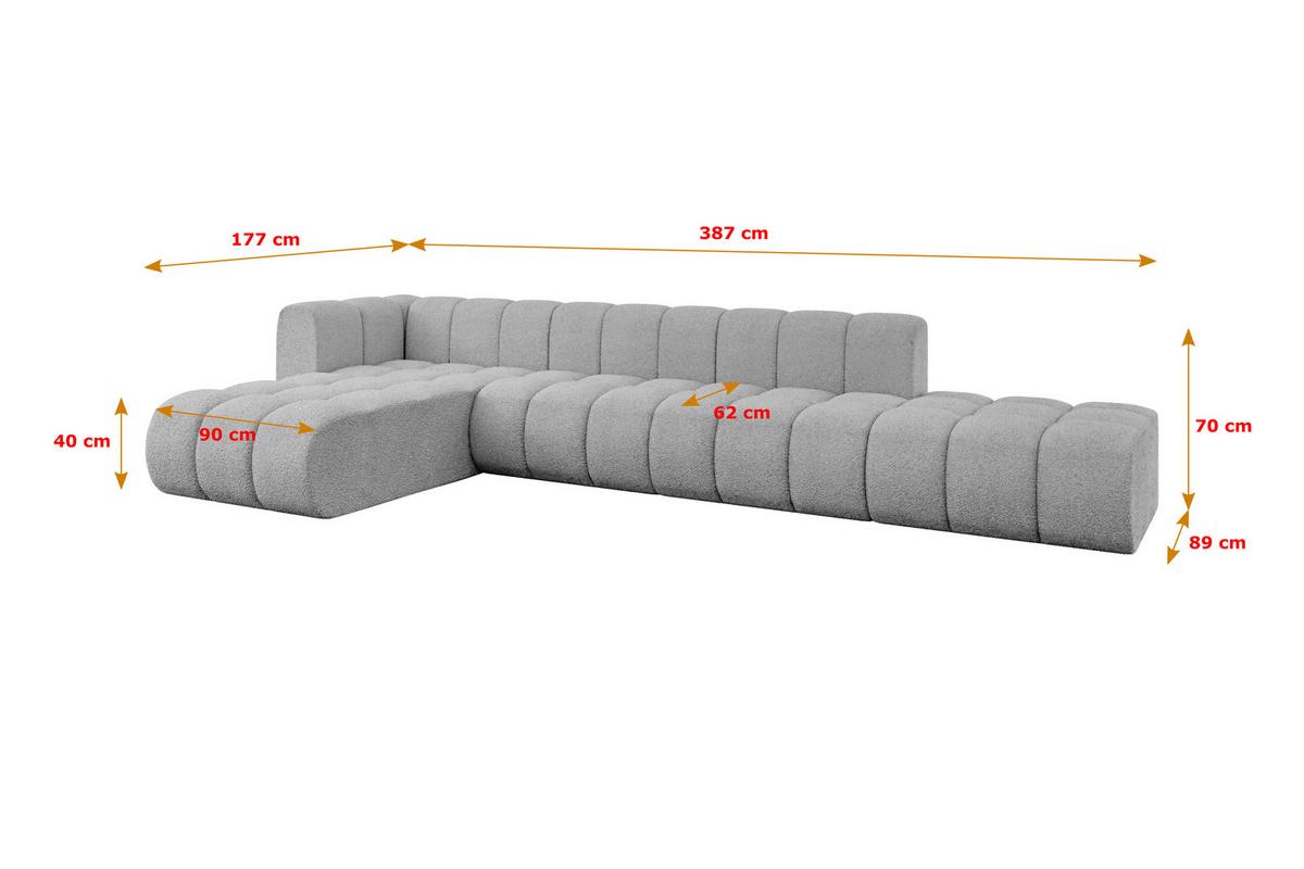 ECKSOFA modulares Sofa Zuvon-L2 - 387x177x70 cm Hellgrau - Hellgrau, Holzwerkstoff/Textil (387/177cm) - ALTDECOR