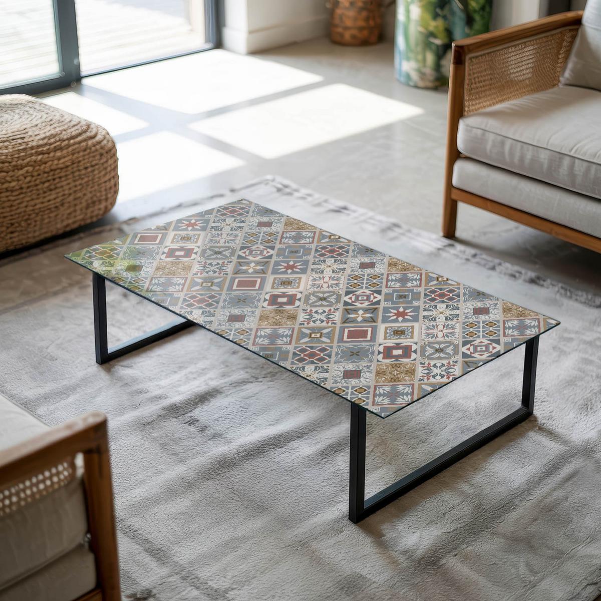 TISCHPLATTE 120x60 cm Mosaikmuster mit Ornamenten - Multicolor/Grau, Glas (0.4/120/60cm) - TULUP