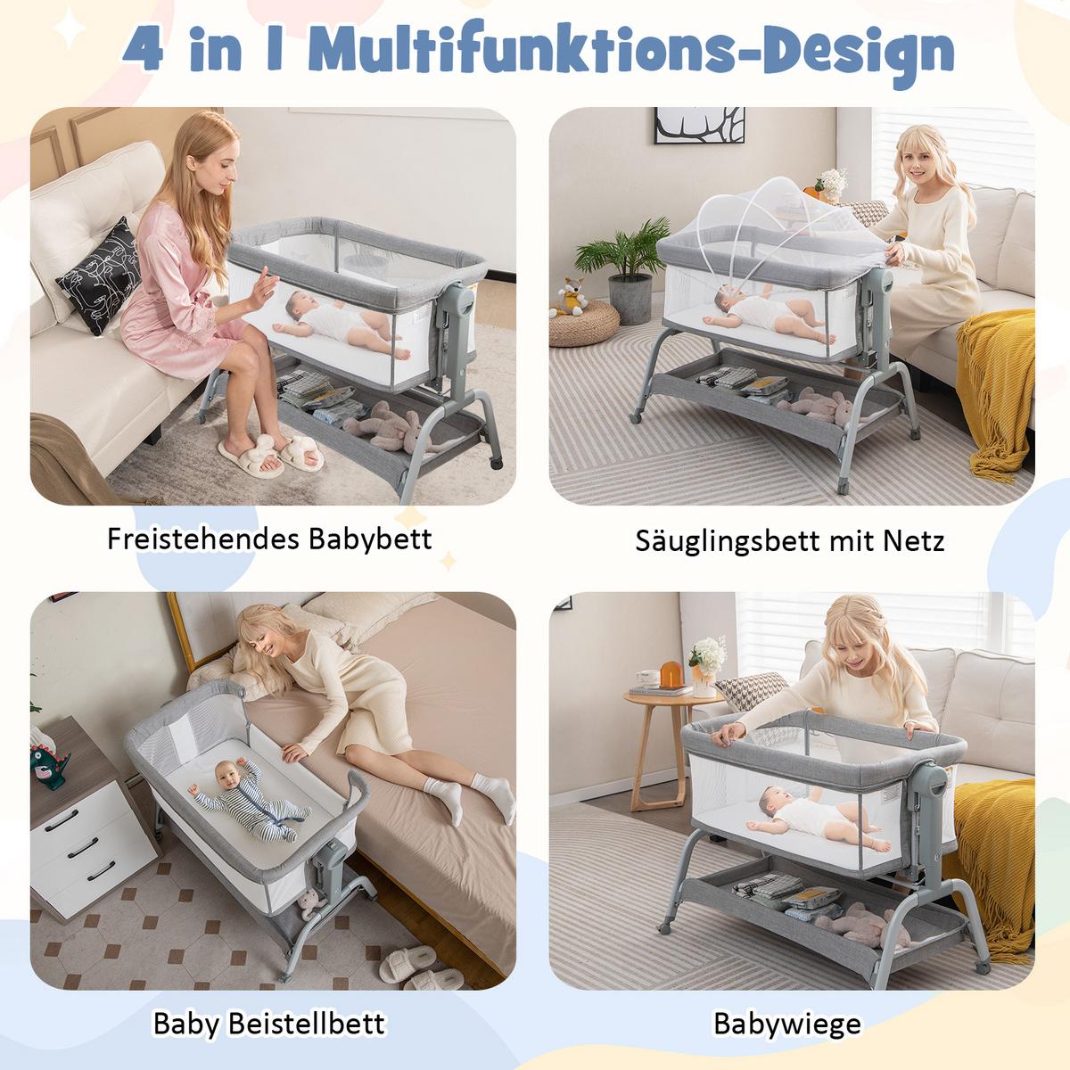 BEISTELLBETT Grau - Grau, Textil - COSTWAY