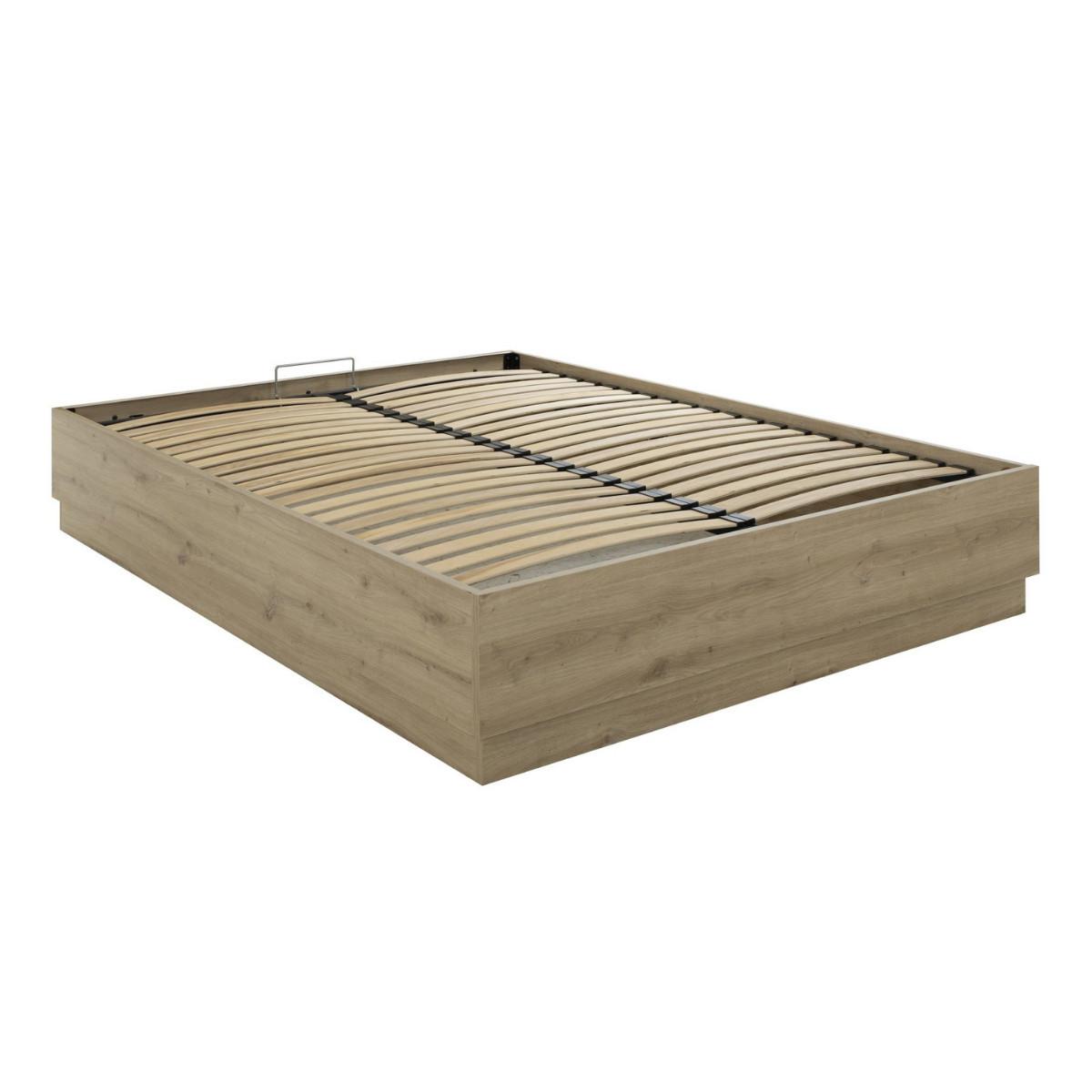 BETTKASTEN 140 x 190 cm Dekor Eiche TIDY 145/194/36 cm - Eschefarben, Holzwerkstoff (190/140cm) - Calicosy
