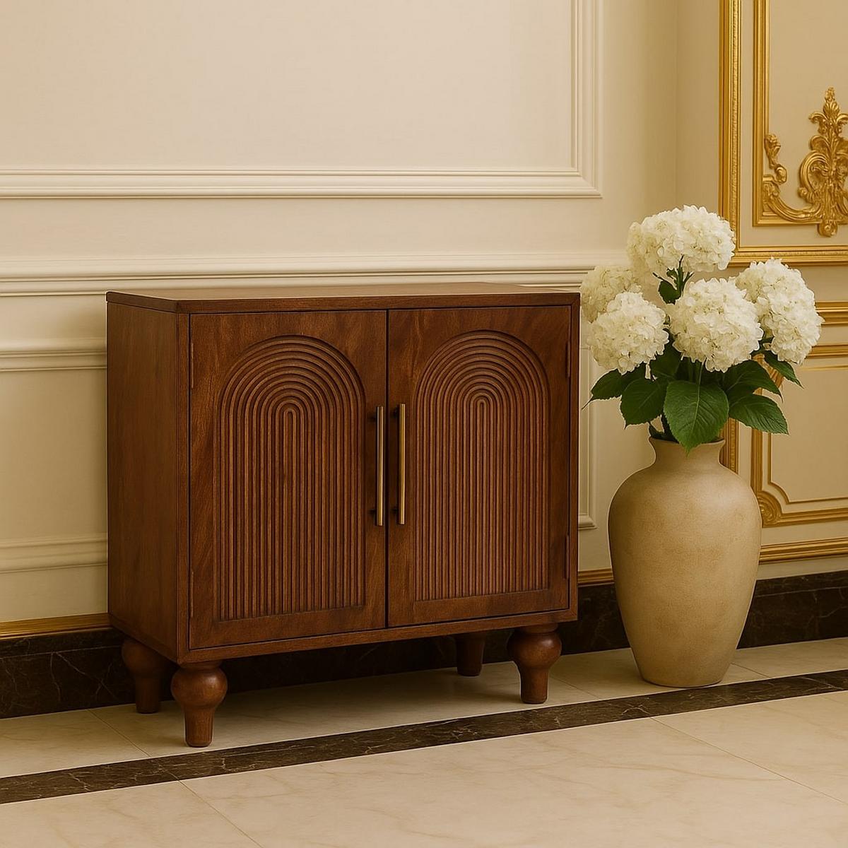 SIDEBOARD mit Roasted-Almond-Finish, 2 Türen, 2 Innenablagen, braun. - Goldfarben/Braun, Holz/Metall (75/71/35cm) - Artisan Furniture