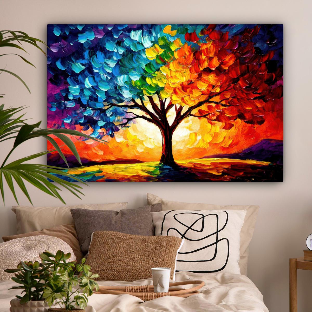 LEINWANDBILD Baum - Kunst - Natur - Sonnenuntergang XXL 150x100 cm - Multicolor, Textil (150/100cm) - MuchoWow