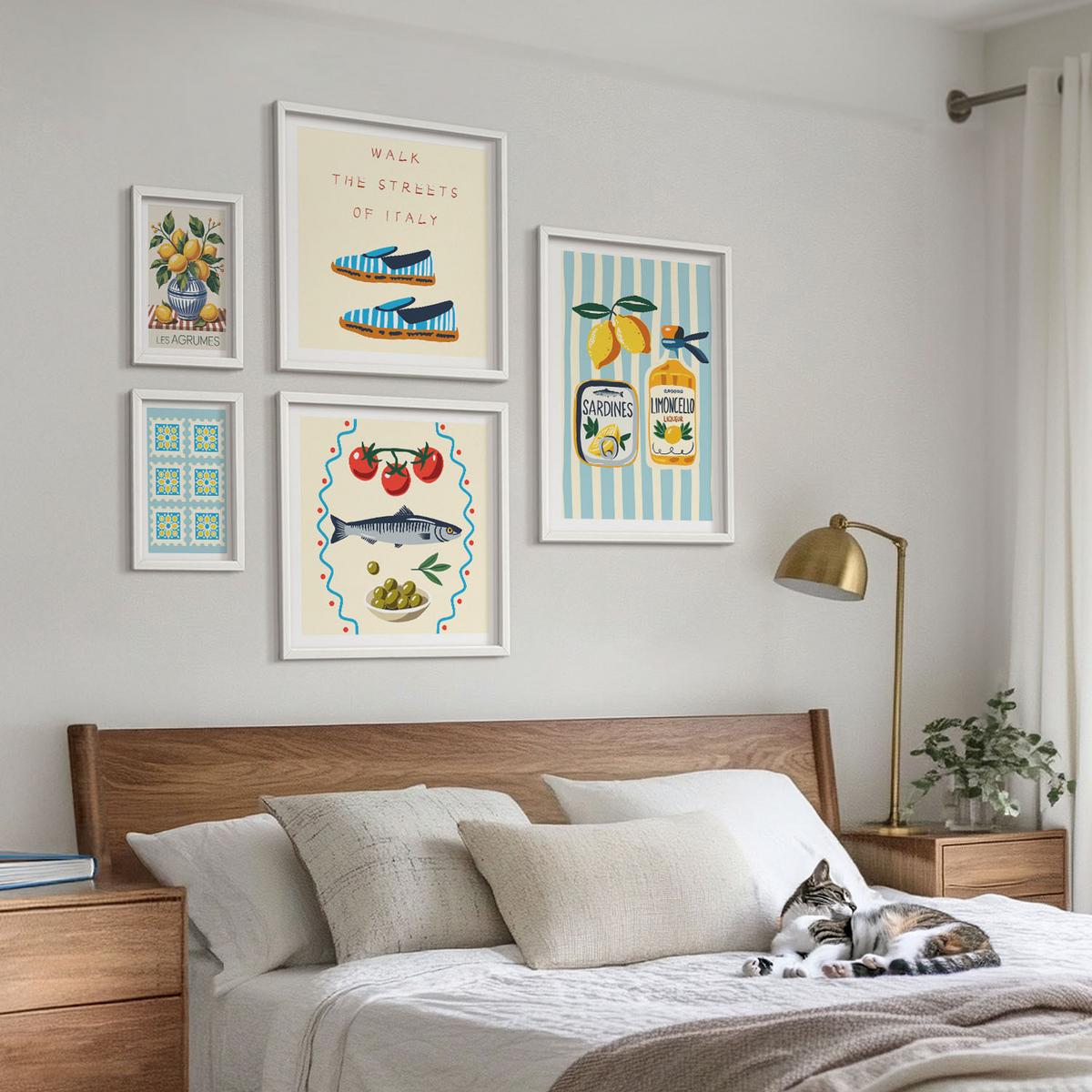 BILDER SET 5er Set - 50x50 cm & 20x30 cm & 40x60 cm Weißer Rahmen - Italienische Aromen, farbenfrohe Bilder - Weiß, Kunststoff (40/60cm) - TULUP