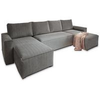 WOHNLANDSCHAFT ASPRA Grau Kordstoff mit Schlaffunktion - Grau, Holz/Kunststoff (295/85/140cm) - MASSENO