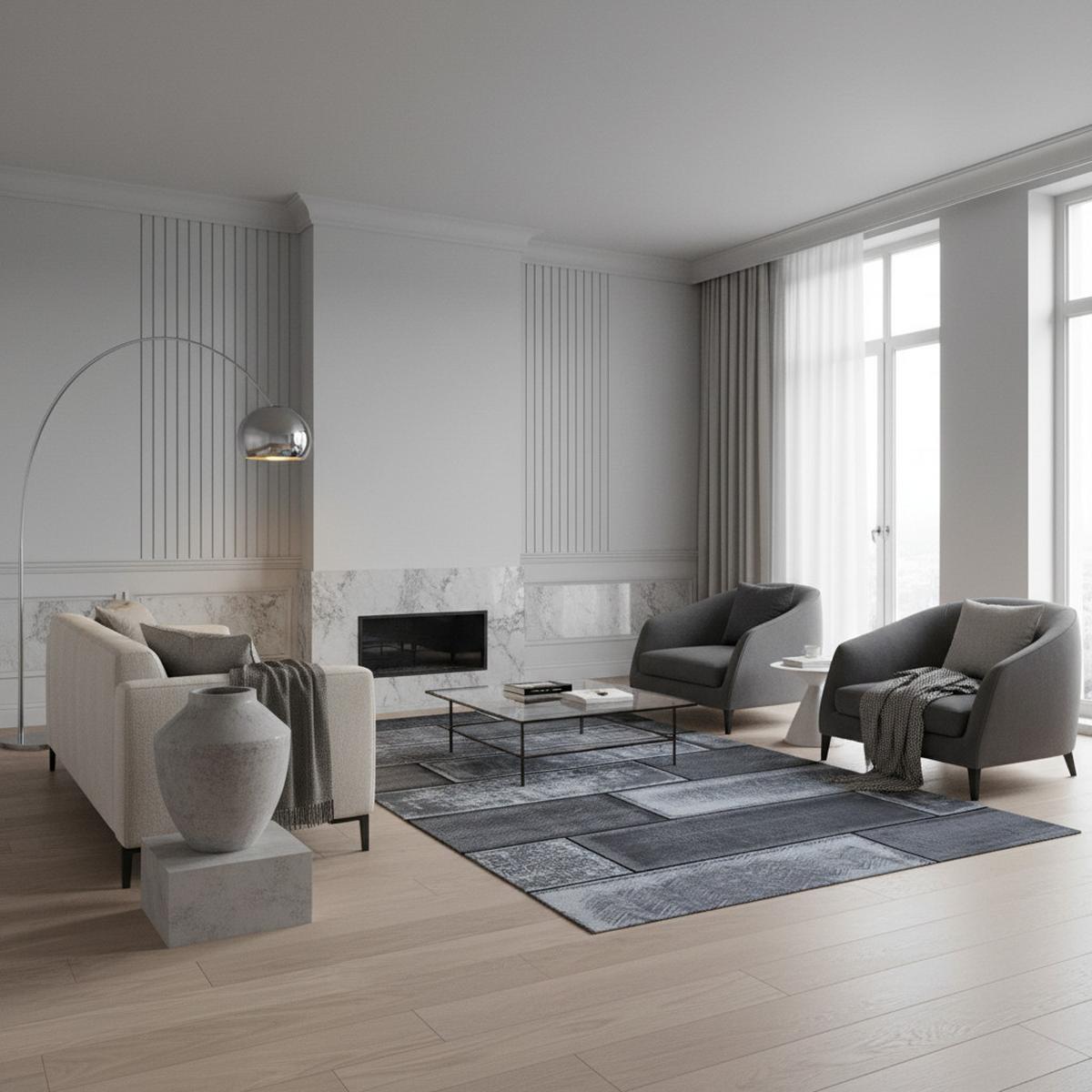 KURZFLORTEPPICH INN, in Steinoptik, Schwarz, 160 x 230 cm - Schwarz, Textil (160/230cm) - KADIMA DESIGN