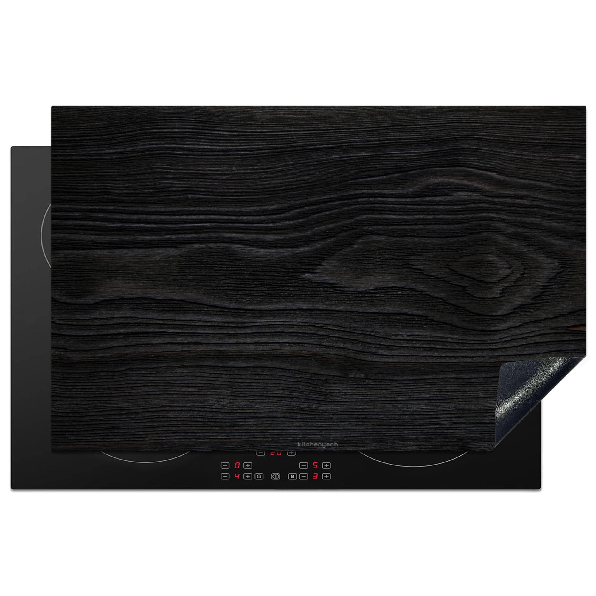 HERDABDECKPLATTE Schwarz - Holzoptik Induktionsschutz 80x52.2 cm - Schwarz, Kunststoff (80.2/52.2/0.2cm) - MuchoWow