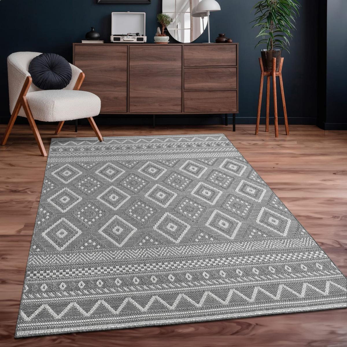 FLACHWEBTEPPICH, mit Rautenmuster, aus Polypropylen, Grau, 240 x 340 cm - Grau, Textil (240/340cm) - KADIMA DESIGN
