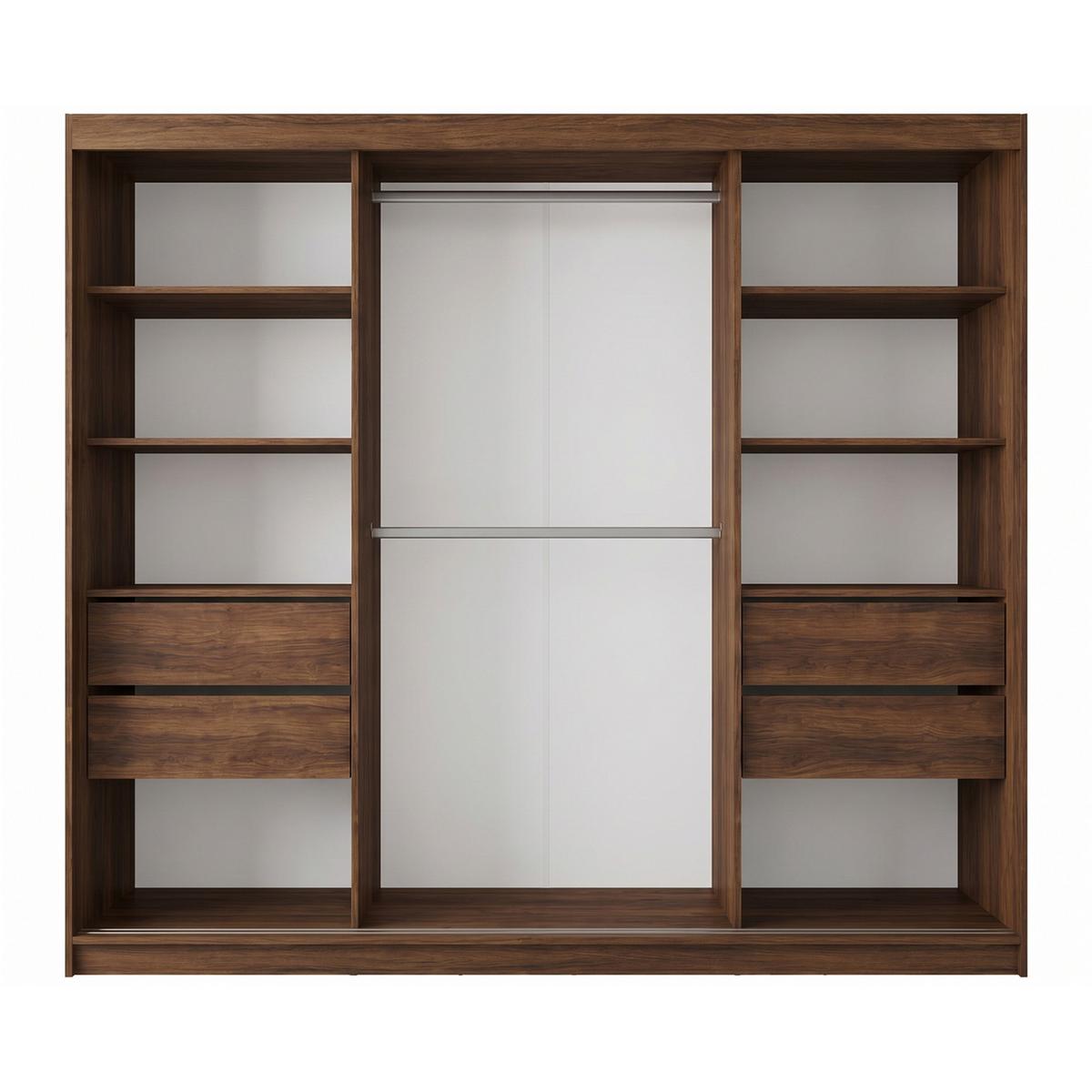 SCHWEBETÜRENSCHRANK Nela II mit Schubladen und Spiegel 240/216/61 Walnuss+Schwarz - Walnussfarben, Holzwerkstoff (240/216/61cm) - Beautysofa