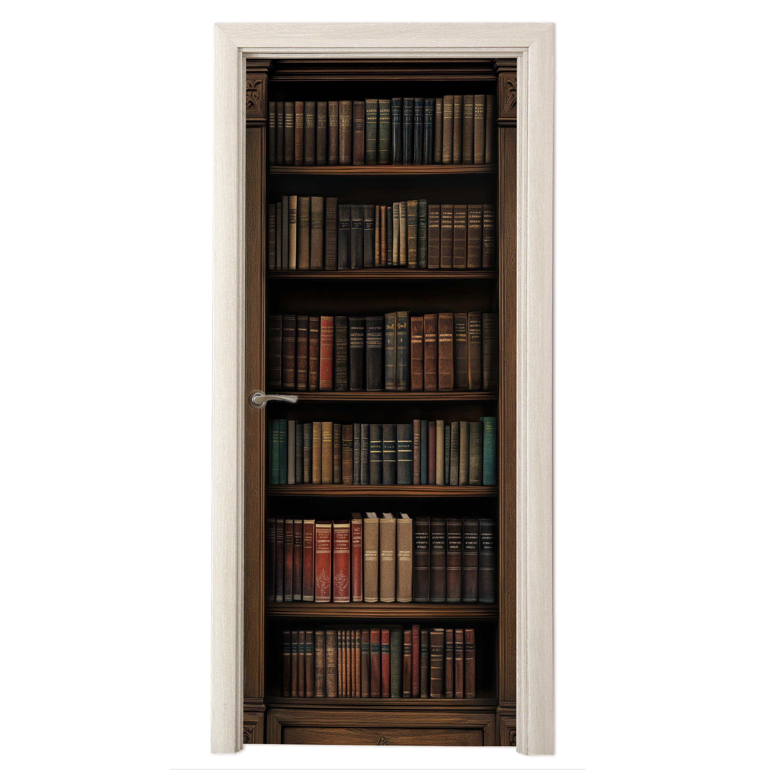TÜRAUFKLEBER Bücherregal - Vintage - Braun 85x215 cm - Türtapete - Nussbaumfarben, Kunststoff (85/0.1cm) - MuchoWow