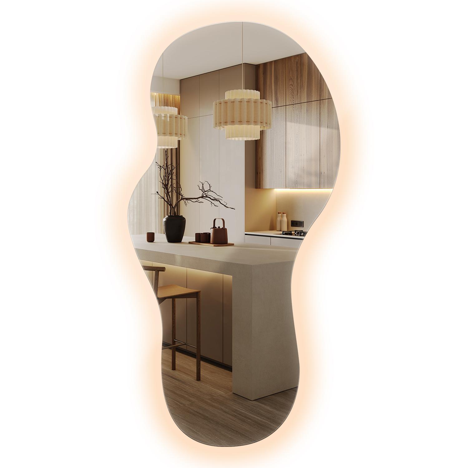 LED WANDSPIEGEL 40x80 cm asymmetrisch 3000K - Gelb, Glas (40/80/0.4cm) - TULUP