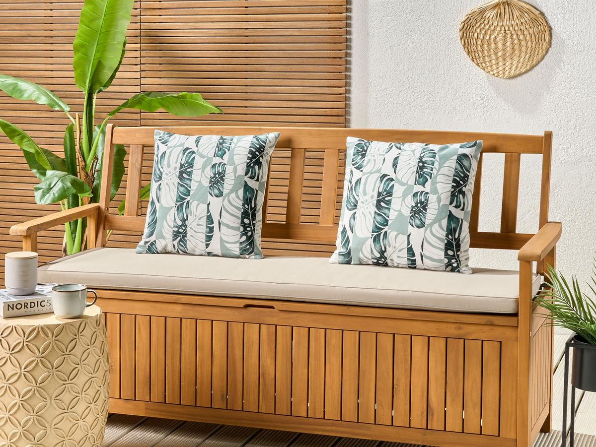 OUTDOOR-KISSEN 2er-Set Blattmuster grün 45/45 cm Termini - Hellgrau, Textil (45/45cm) - Beliani